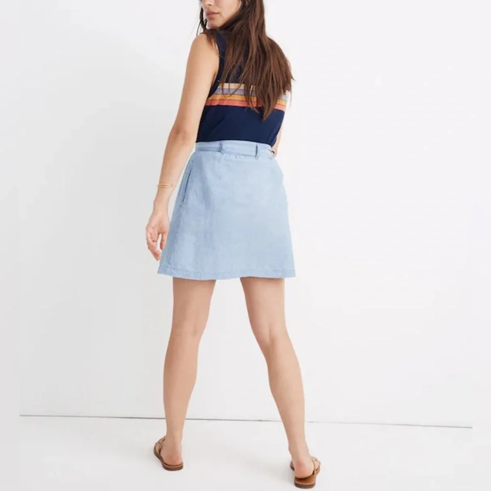 Madewell Denim Button-Front Tie Mini Skirt Harlow Wash Sz 0